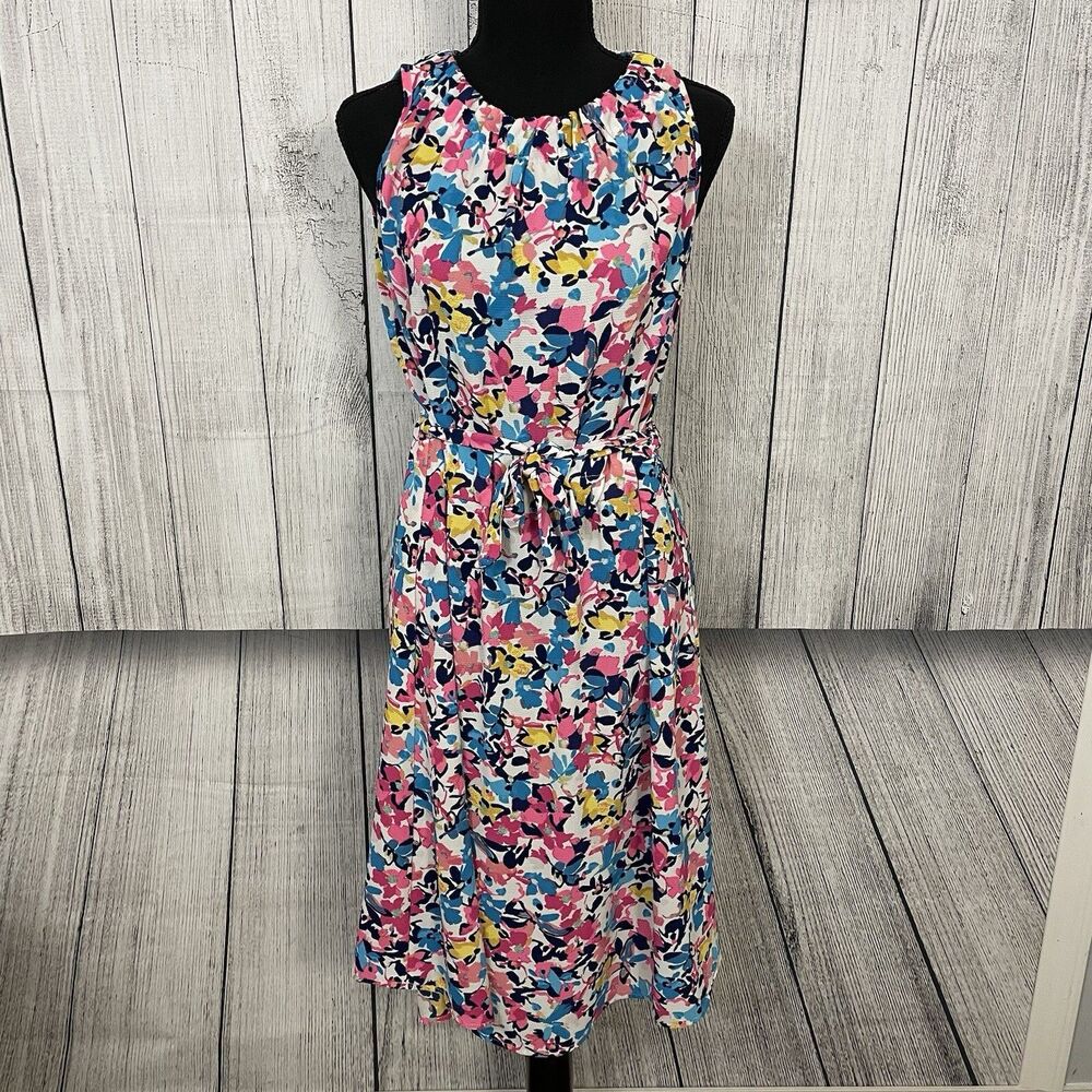 Juicy Couture Women's Large Multicolor Floral Pleat Collar Midi Dress
